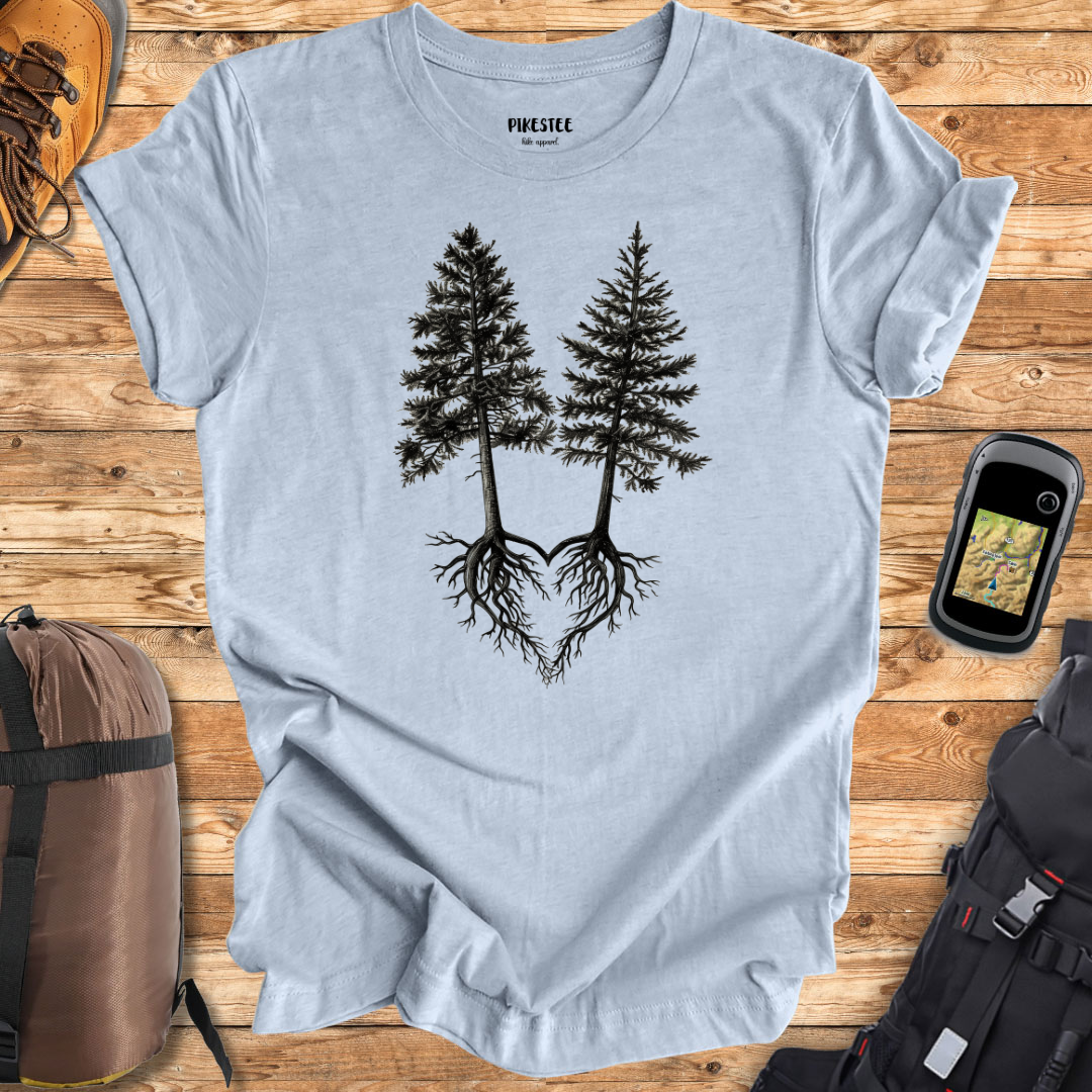 "Pine Trees Roots Heart" graphic T-shirt