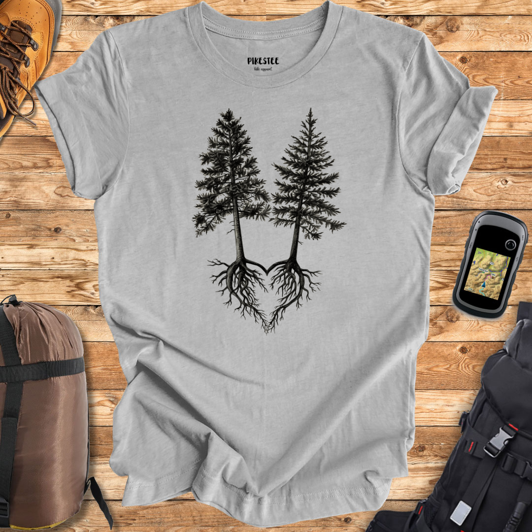 "Pine Trees Roots Heart" graphic T-shirt