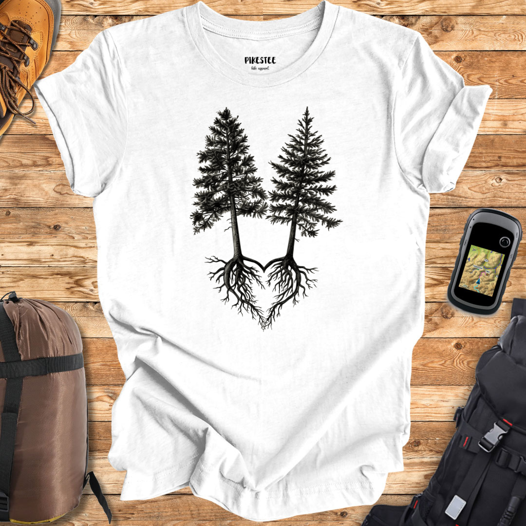 "Pine Trees Roots Heart" graphic T-shirt