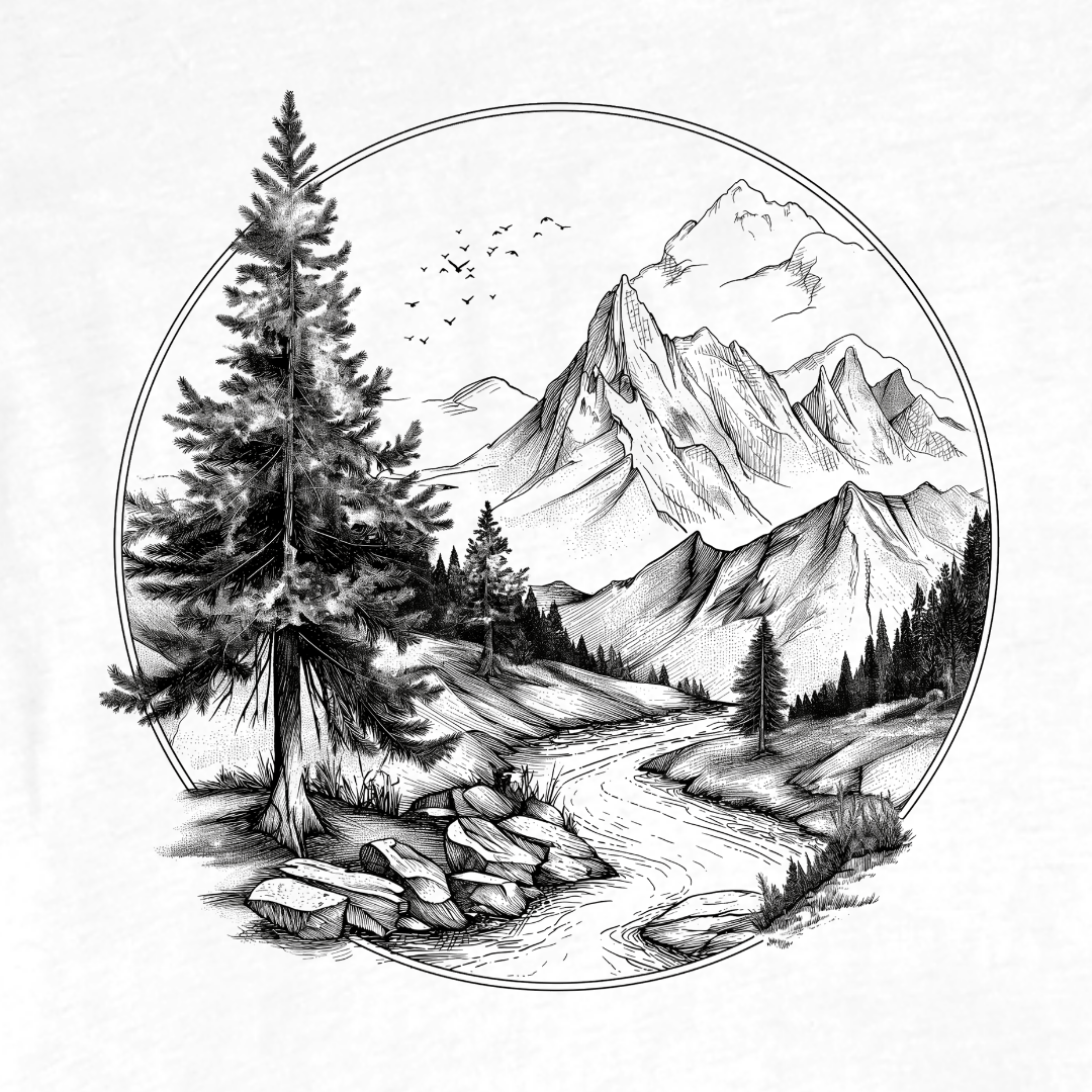 "Hand Drawn Round Landscape" graphic T-shirt