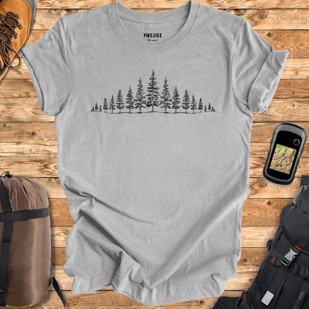 "Hand Drawn Line Of Pine trees" graphic T-shirt