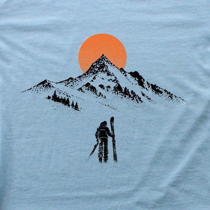 Walking Skier Mountain T-shirt - Light Blue - cover
