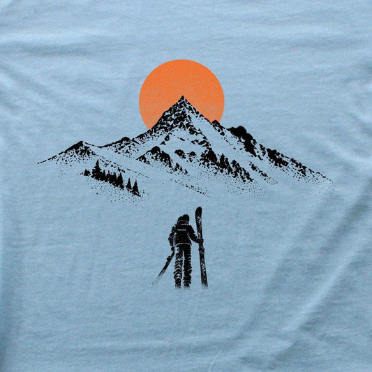 Walking Skier Mountain T-shirt - Light Blue - cover
