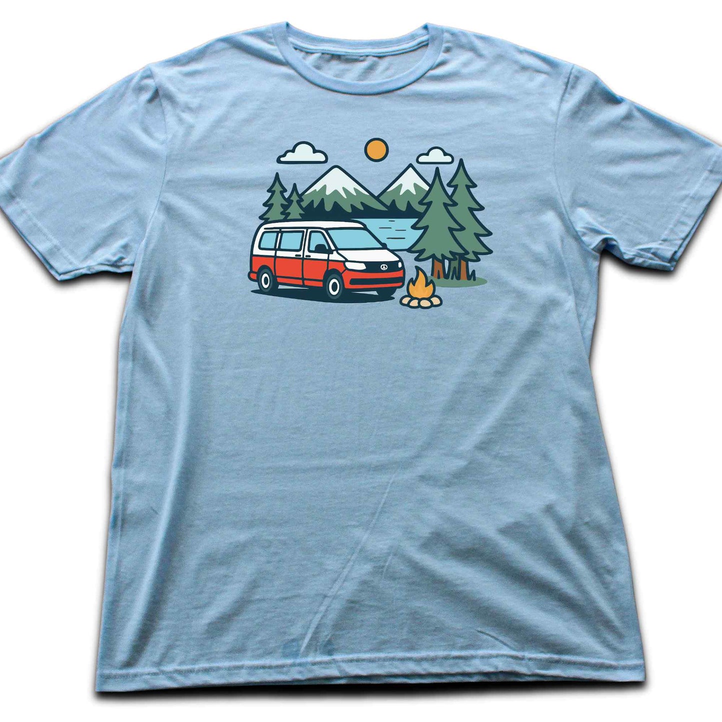 Cartoon Van Lake Mountain T-shirt