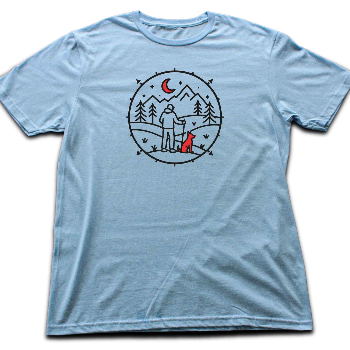 Rounded Hiker and dog Landscape T-shirt