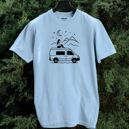 Van Night Landscape Girl T-shirt