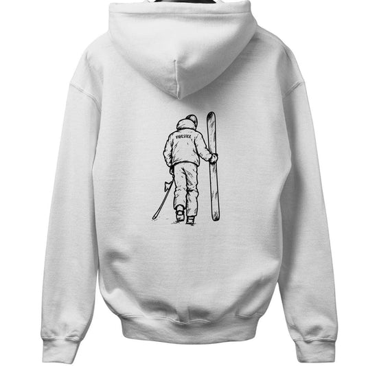 Hand Drawn Walking Skier Back-Print Hoodie - White - hero