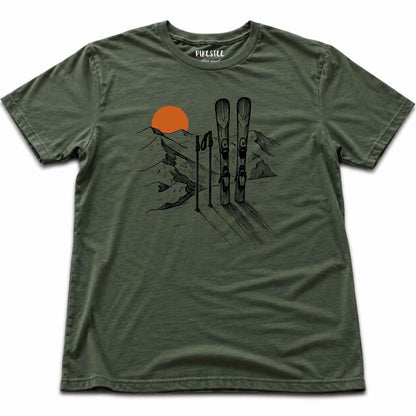 HandDrawn Ski Landscape T-shirt - Military Green