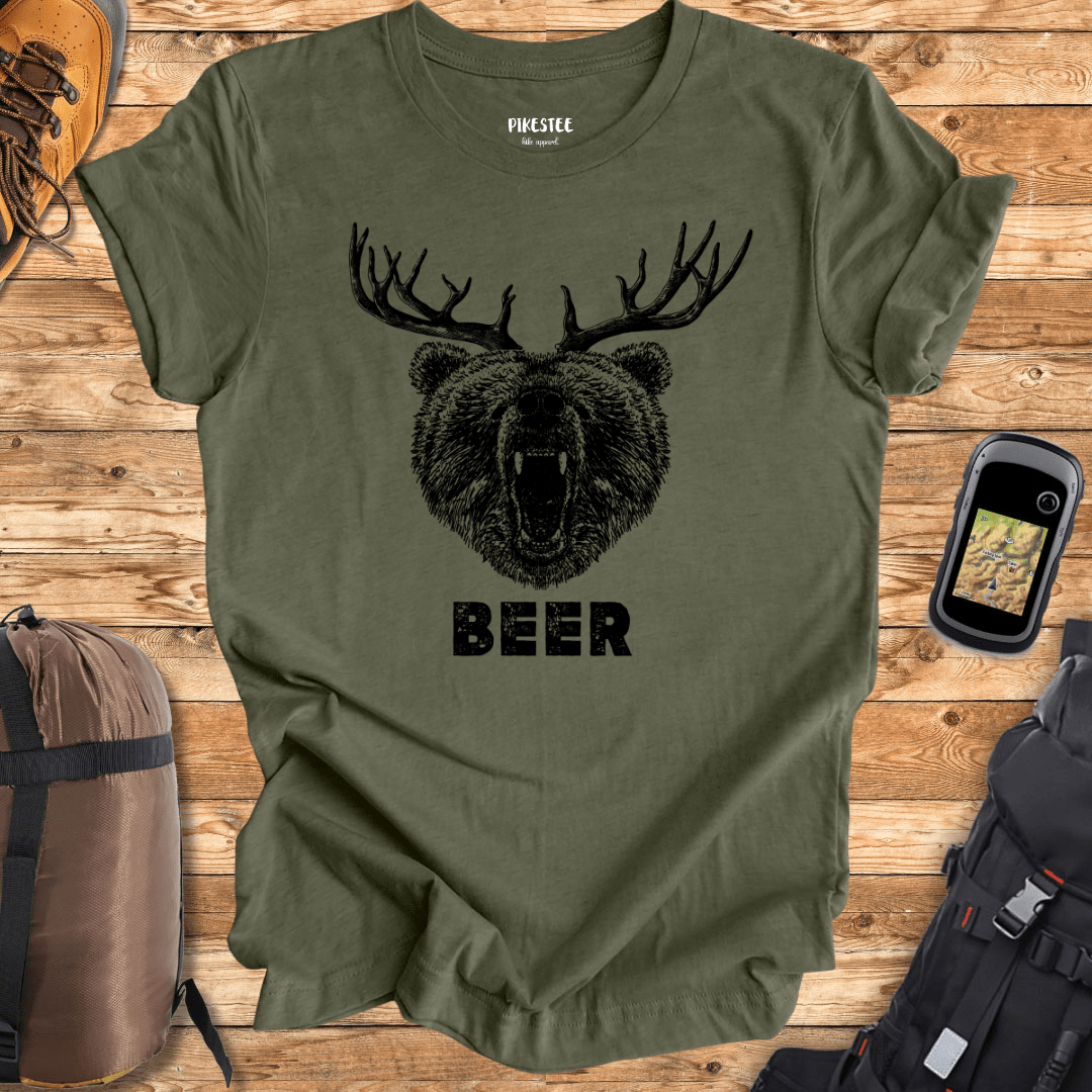 "Beer, bear and deer" graphic T-shirt