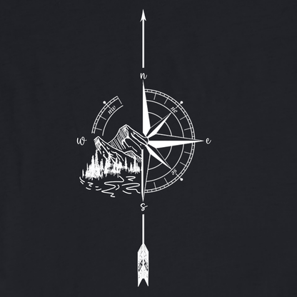 "Arrow Compass and mountain" White graphic T-shirt