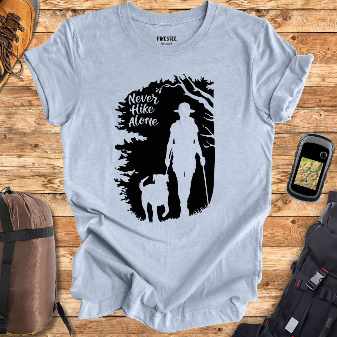 "Never Hike Alone Deep Forest" graphic T-shirt