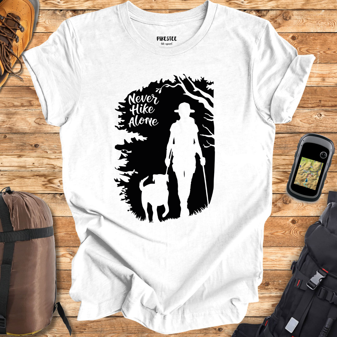 "Never Hike Alone Deep Forest" graphic T-shirt