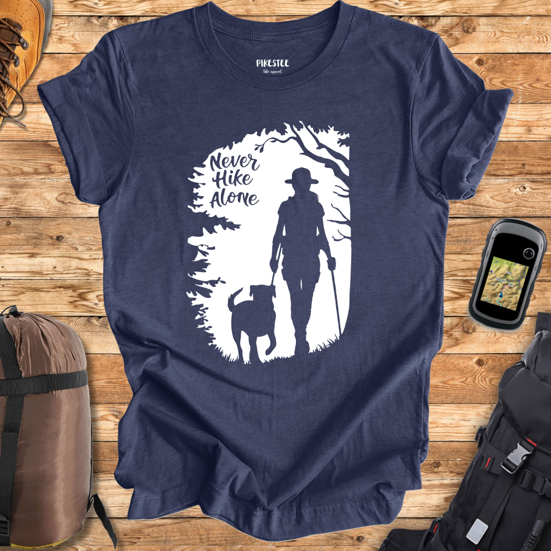 "Never Hike Alone Deep Forest" graphic T-shirt