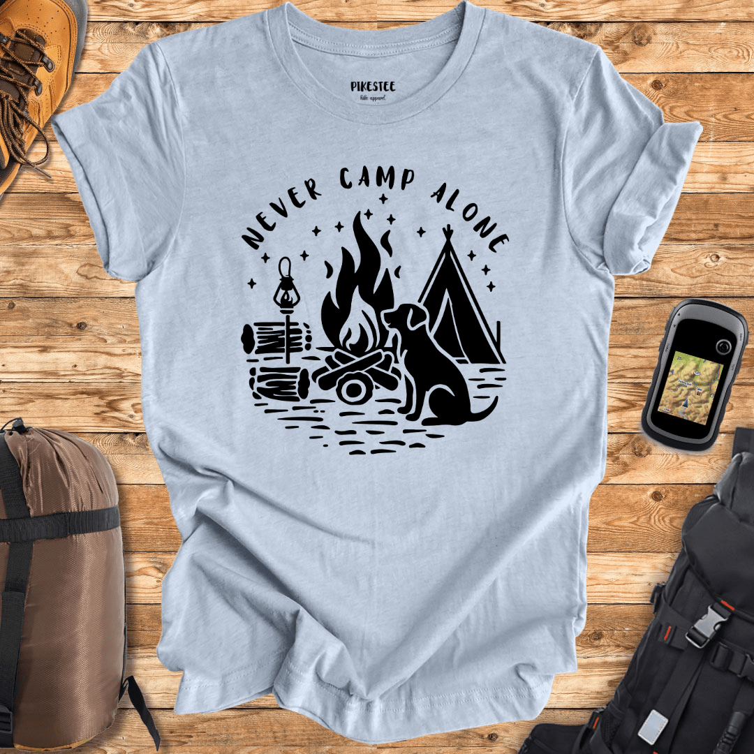 "Never Camp Alone Silhouette" graphic T-shirt