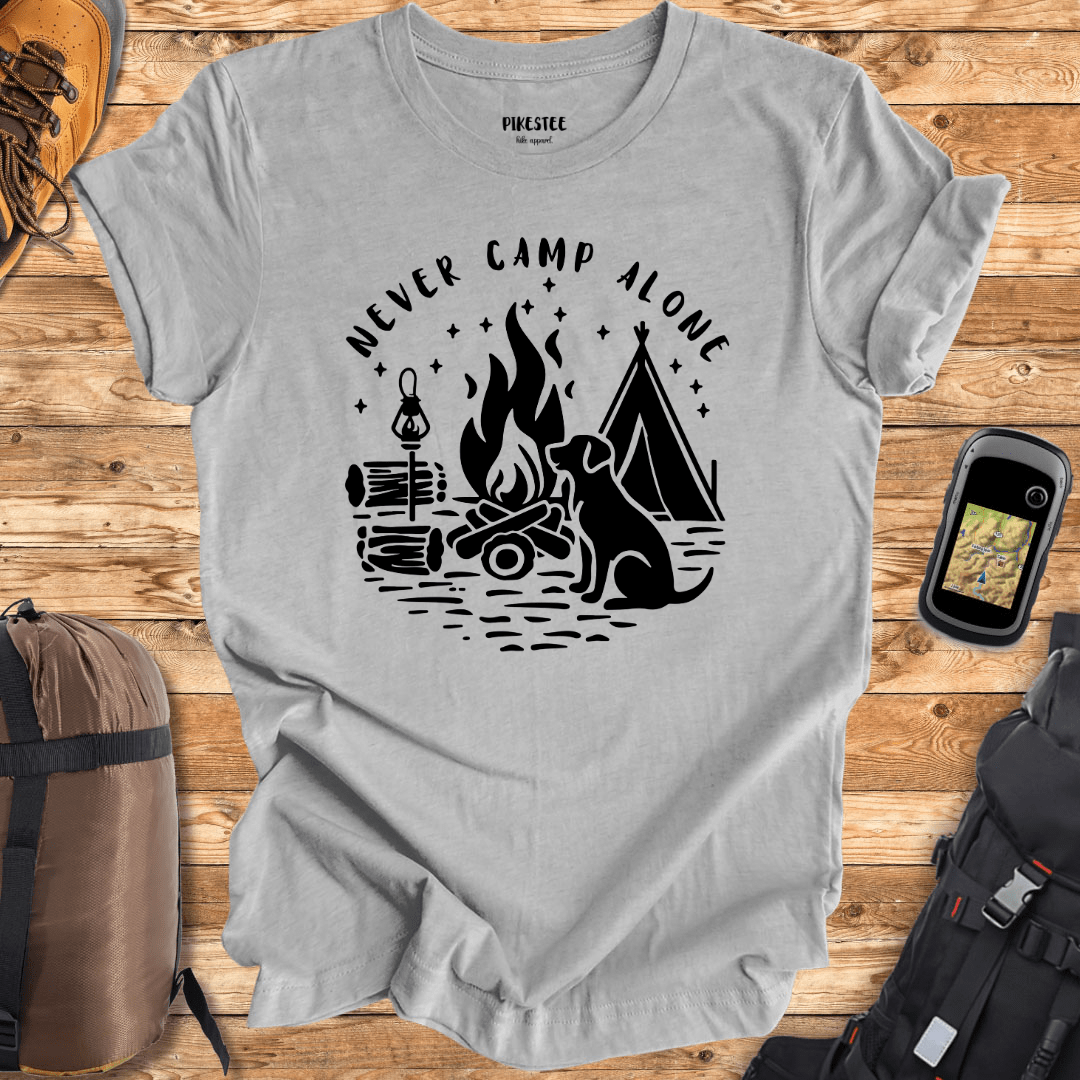 "Never Camp Alone Silhouette" graphic T-shirt