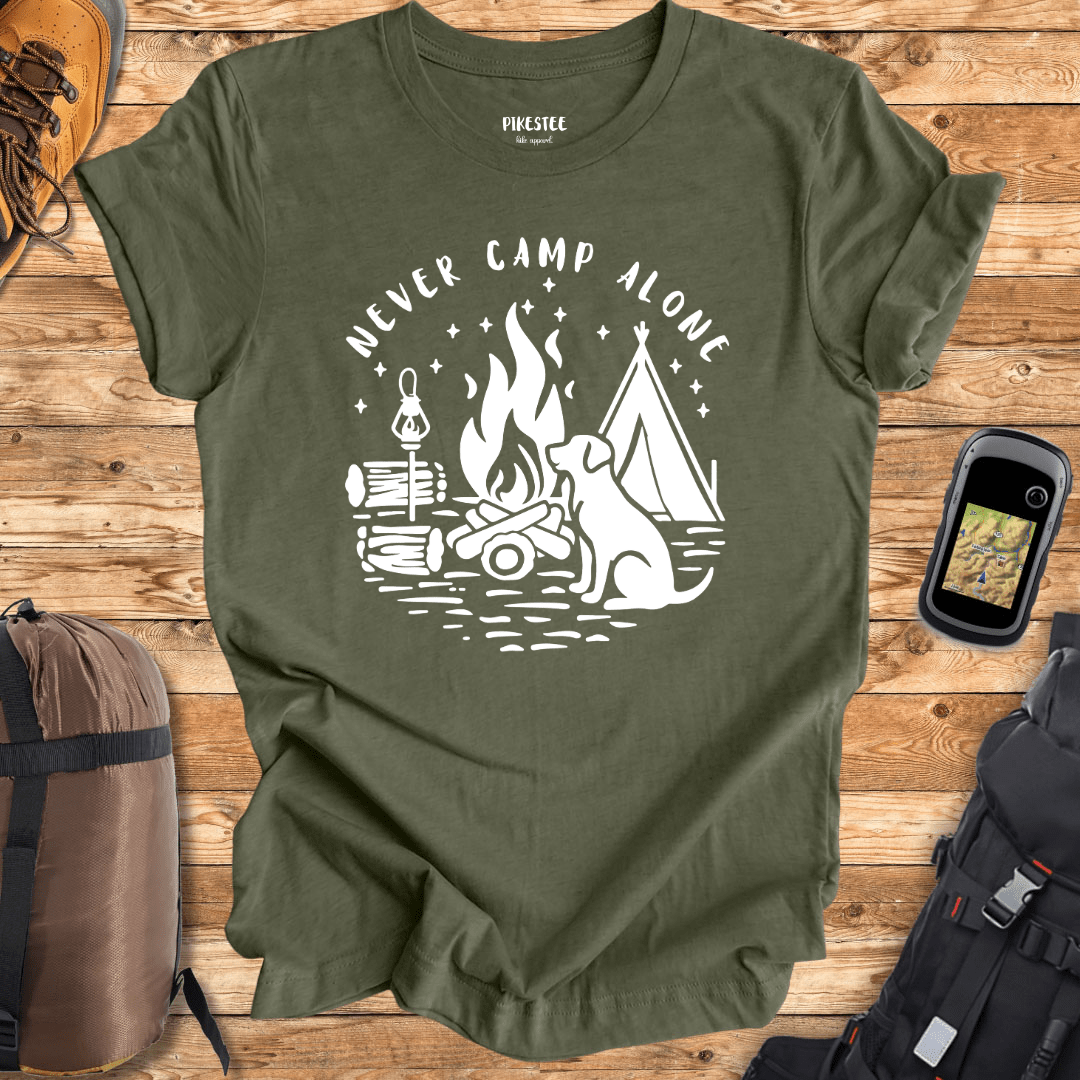 "Never Camp Alone Silhouette" graphic T-shirt