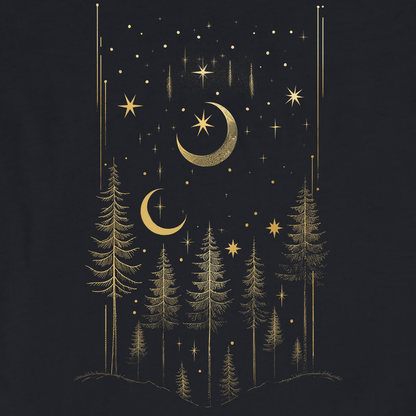 " Forest and night sky black and gold " graphic T-shirt