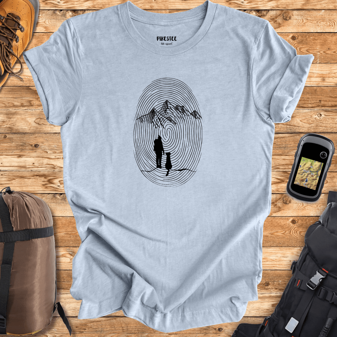 "My Indentity is hiking with my dog" graphic T-shirt