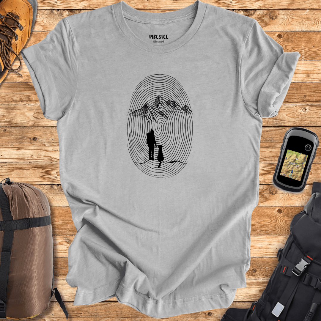 "My Indentity is hiking with my dog" graphic T-shirt