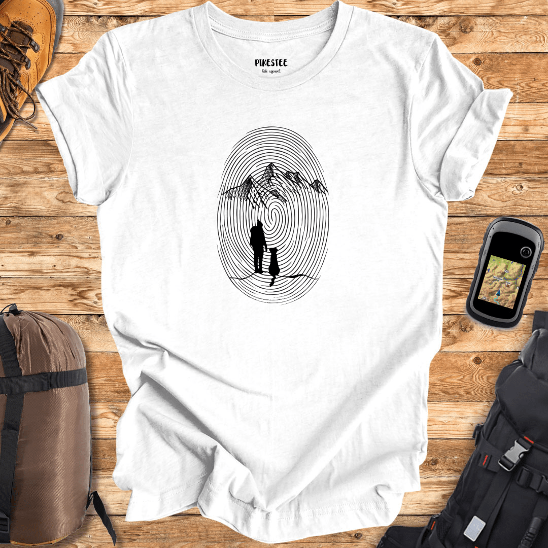 "My Indentity is hiking with my dog" graphic T-shirt