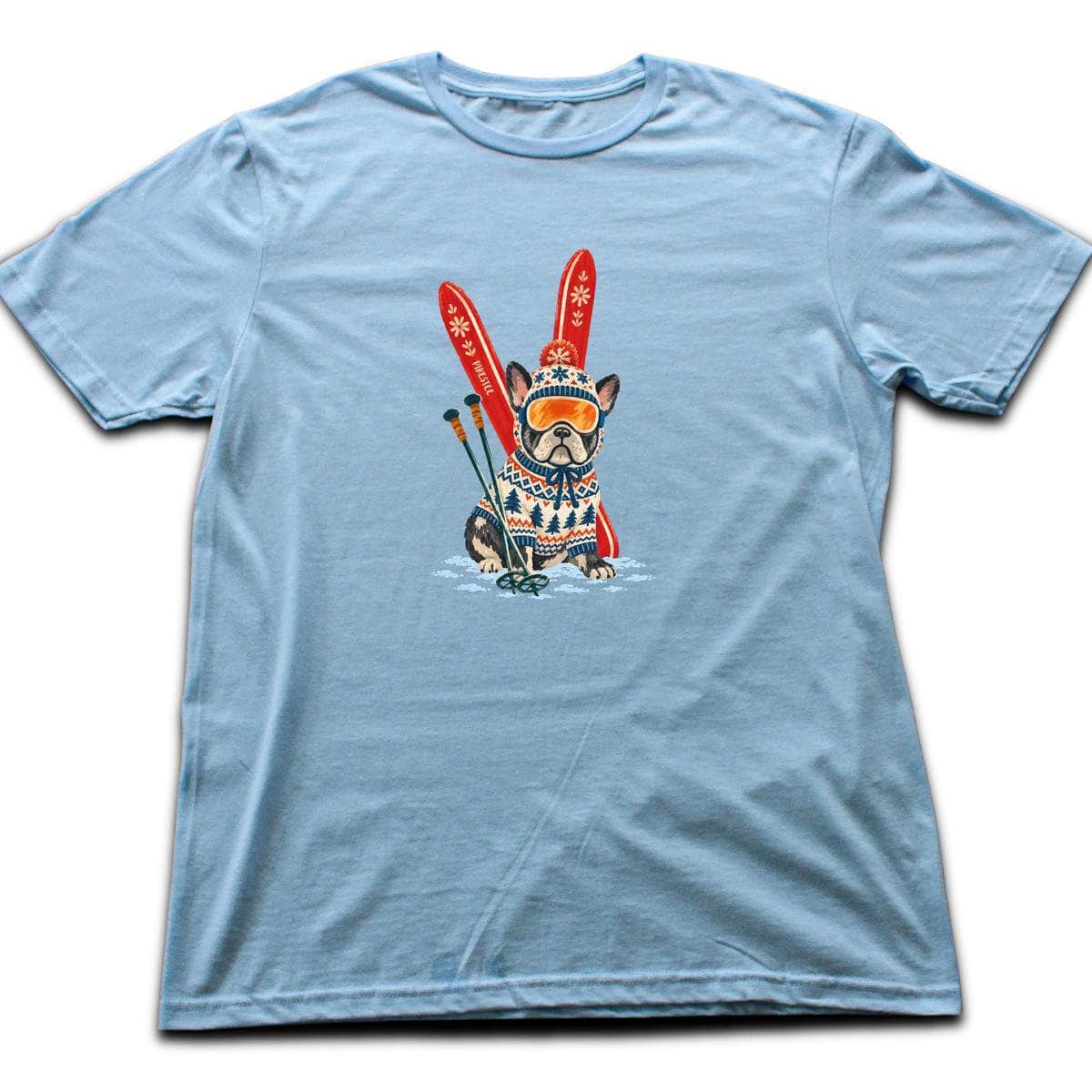 Skiing French Buldog T-shirt - Light Blue