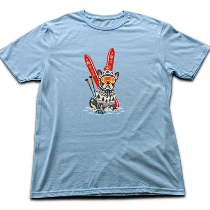 Skiing French Buldog T-shirt - Light Blue