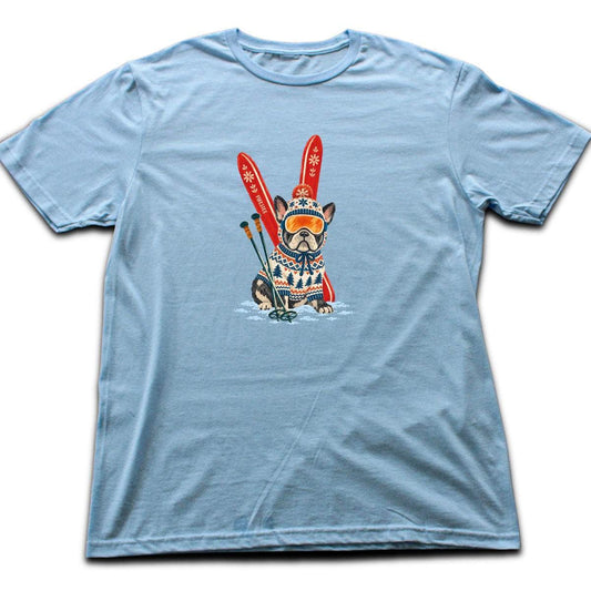 Skiing French Buldog T-shirt - Light Blue