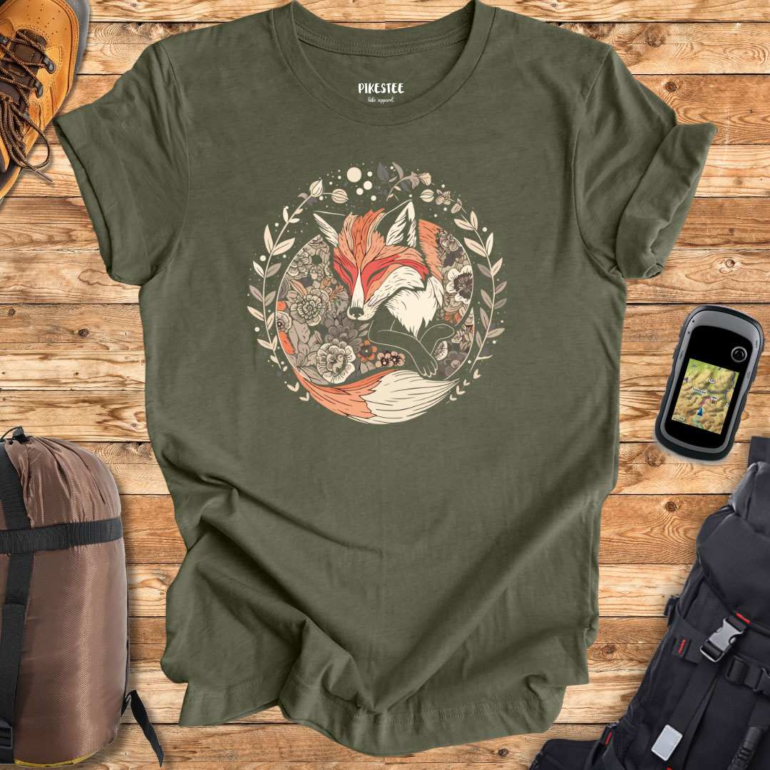 "Sleeping Fox Mandala" graphic T-shirt