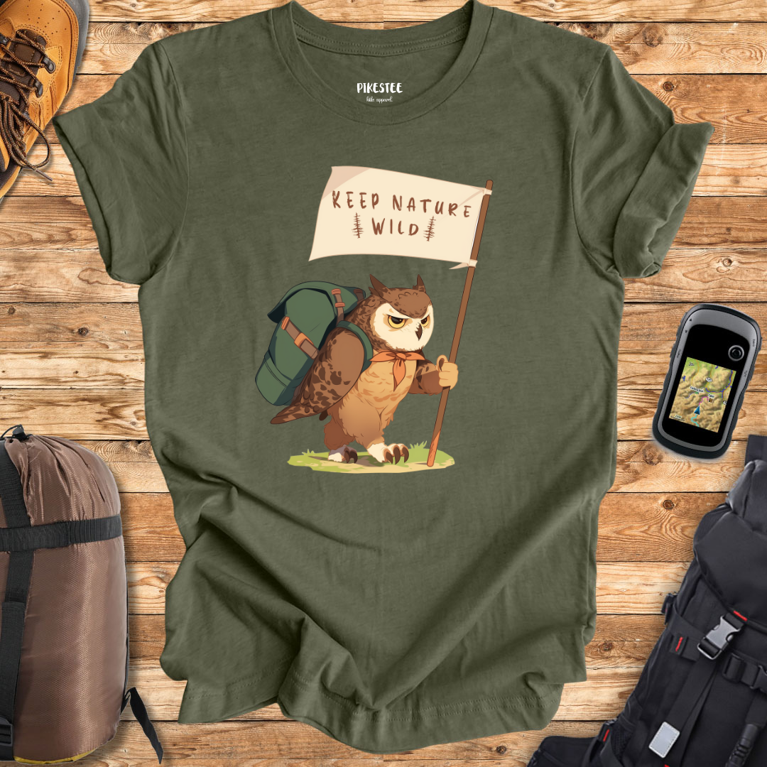 "Keep Nature Wild, Eagle Owl's Flag" graphic T-shirt