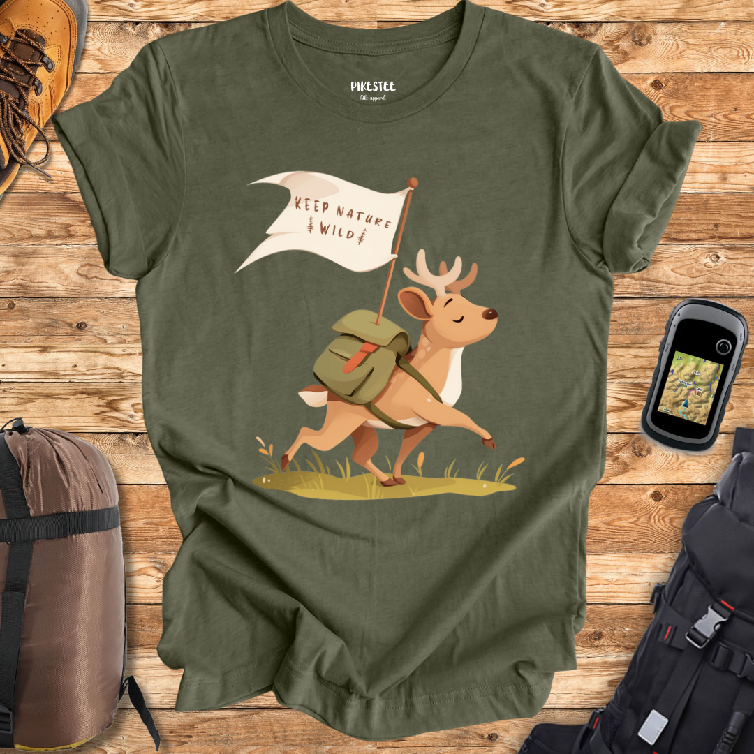 "Keep Nature Wild, Deer's Flag" graphic T-shirt