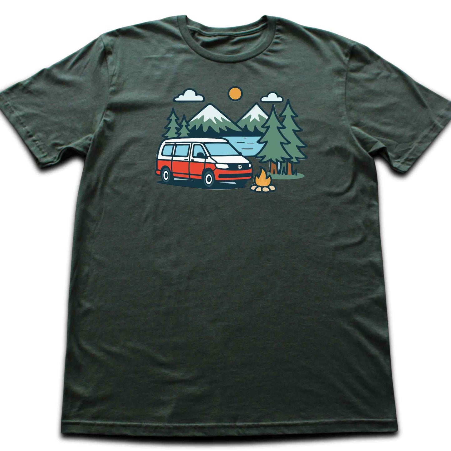 Cartoon Van Lake Mountain T-shirt