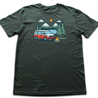 Cartoon Van Lake Mountain T-shirt