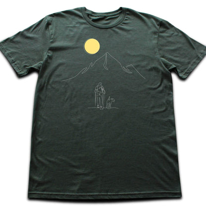 Line Art Hiker And Dog  T-shirt