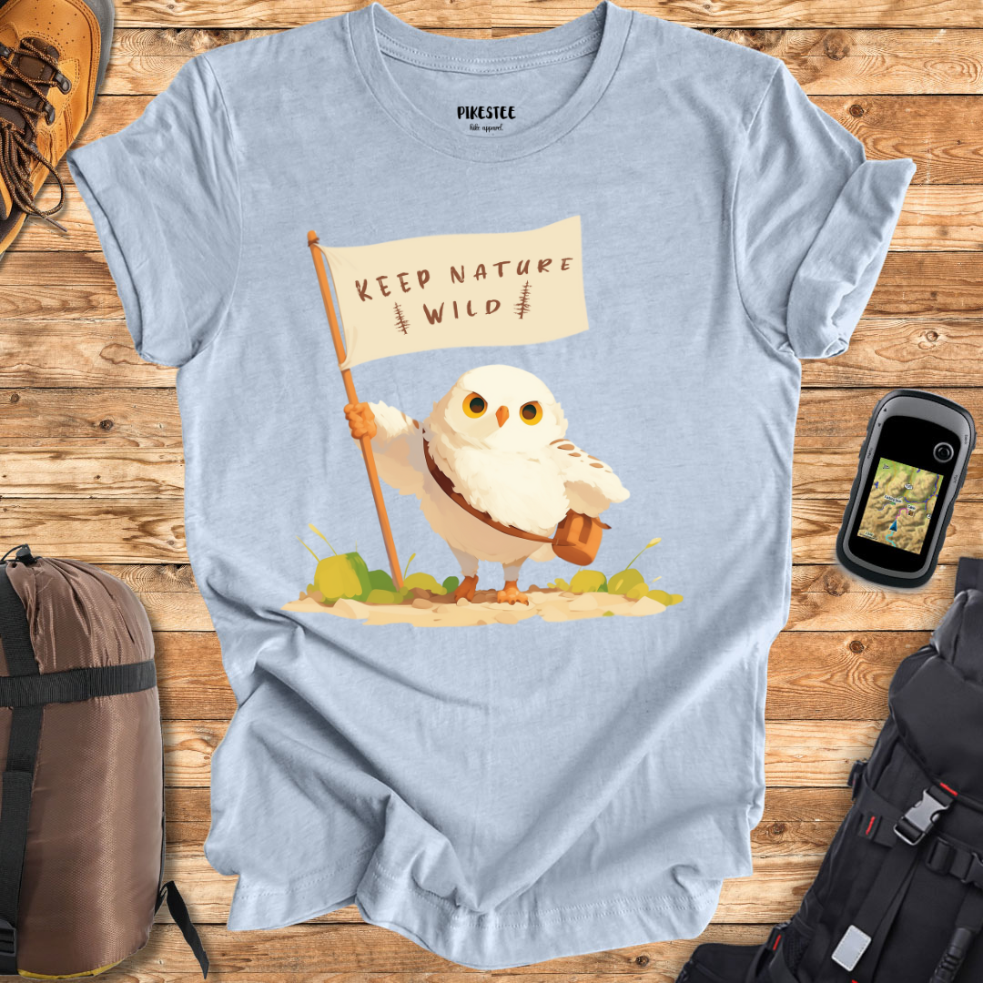 "Keep Nature Wild, White Little owl's Flag" graphic T-shirt