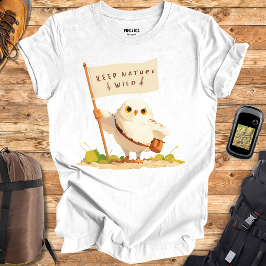 "Keep Nature Wild, White Little owl's Flag" graphic T-shirt