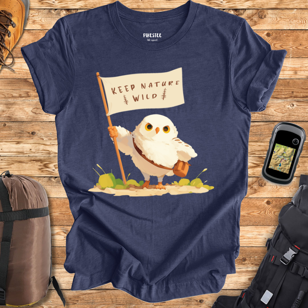 "Keep Nature Wild, White Little owl's Flag" graphic T-shirt