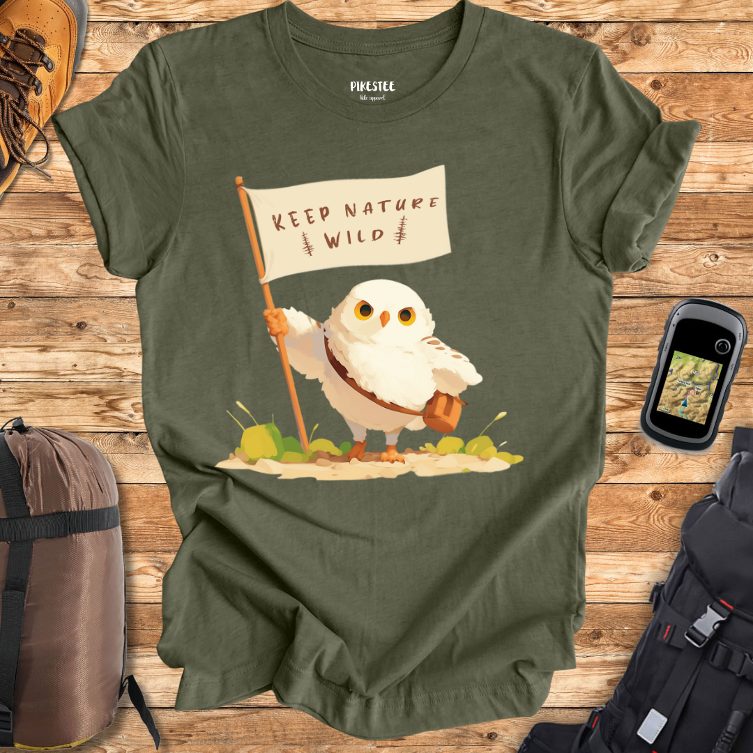 "Keep Nature Wild, White Little owl's Flag" graphic T-shirt