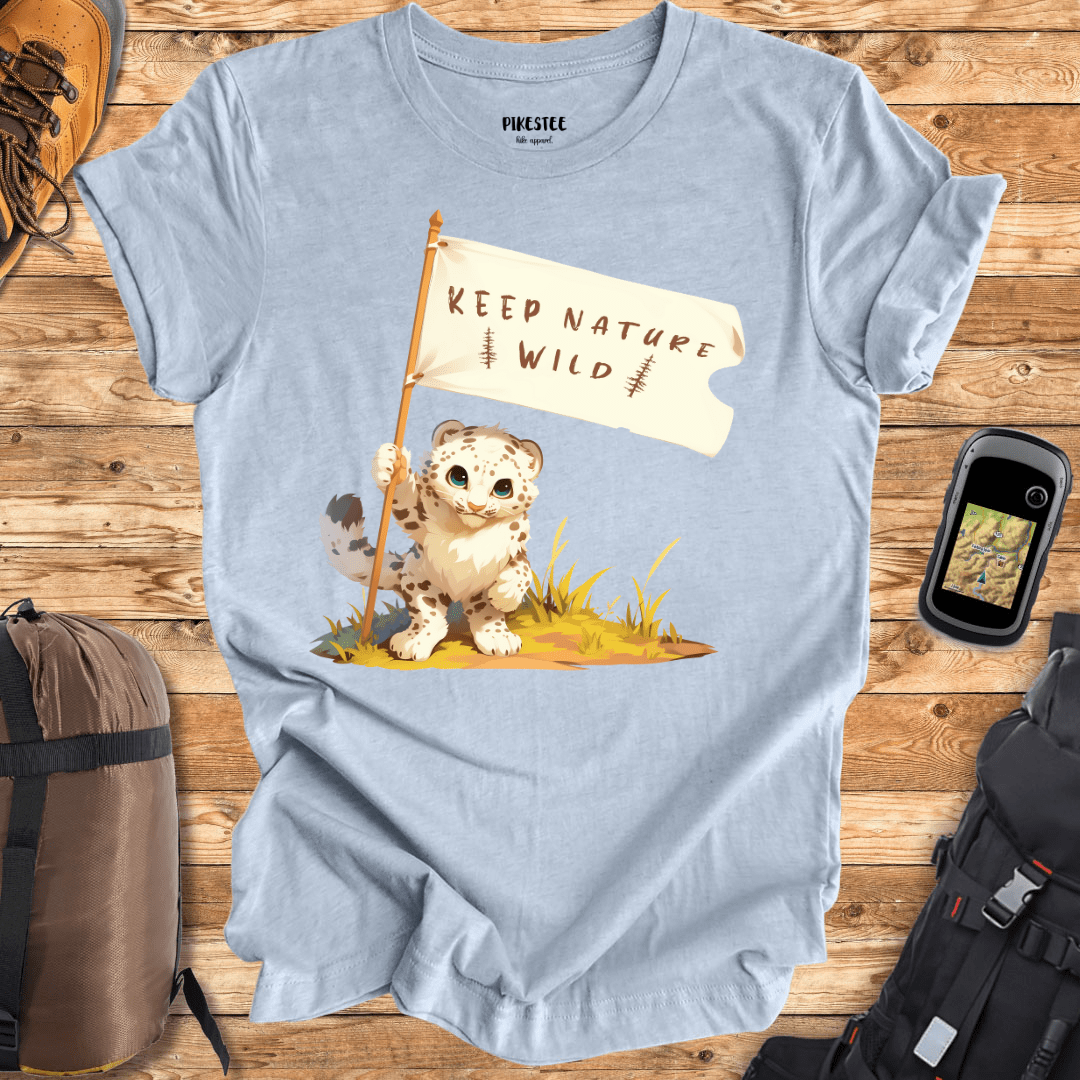 "Keep Nature Wild, White Leopard's Flag" graphic T-shirt