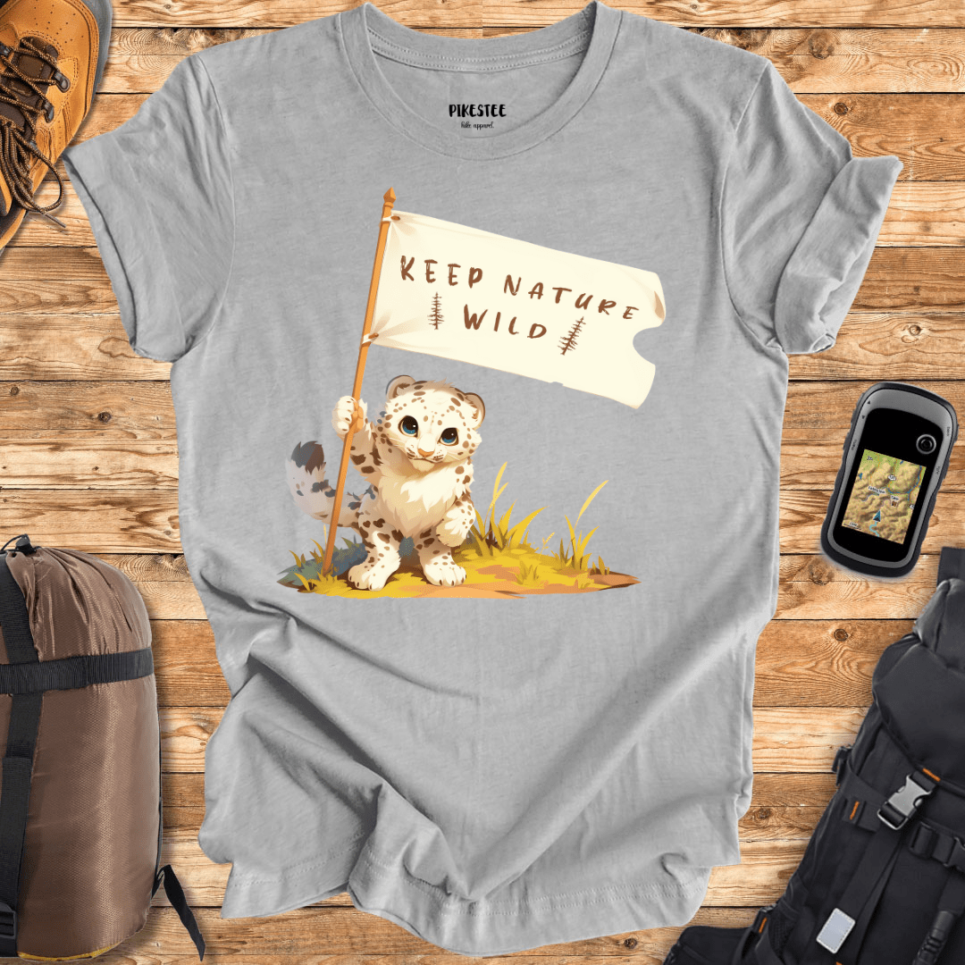 "Keep Nature Wild, White Leopard's Flag" graphic T-shirt