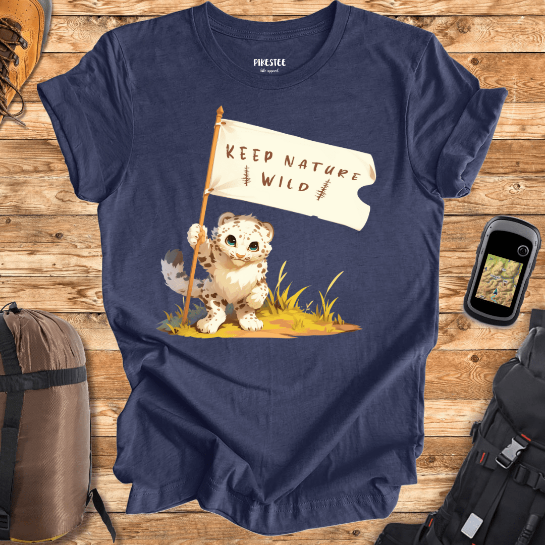 "Keep Nature Wild, White Leopard's Flag" graphic T-shirt