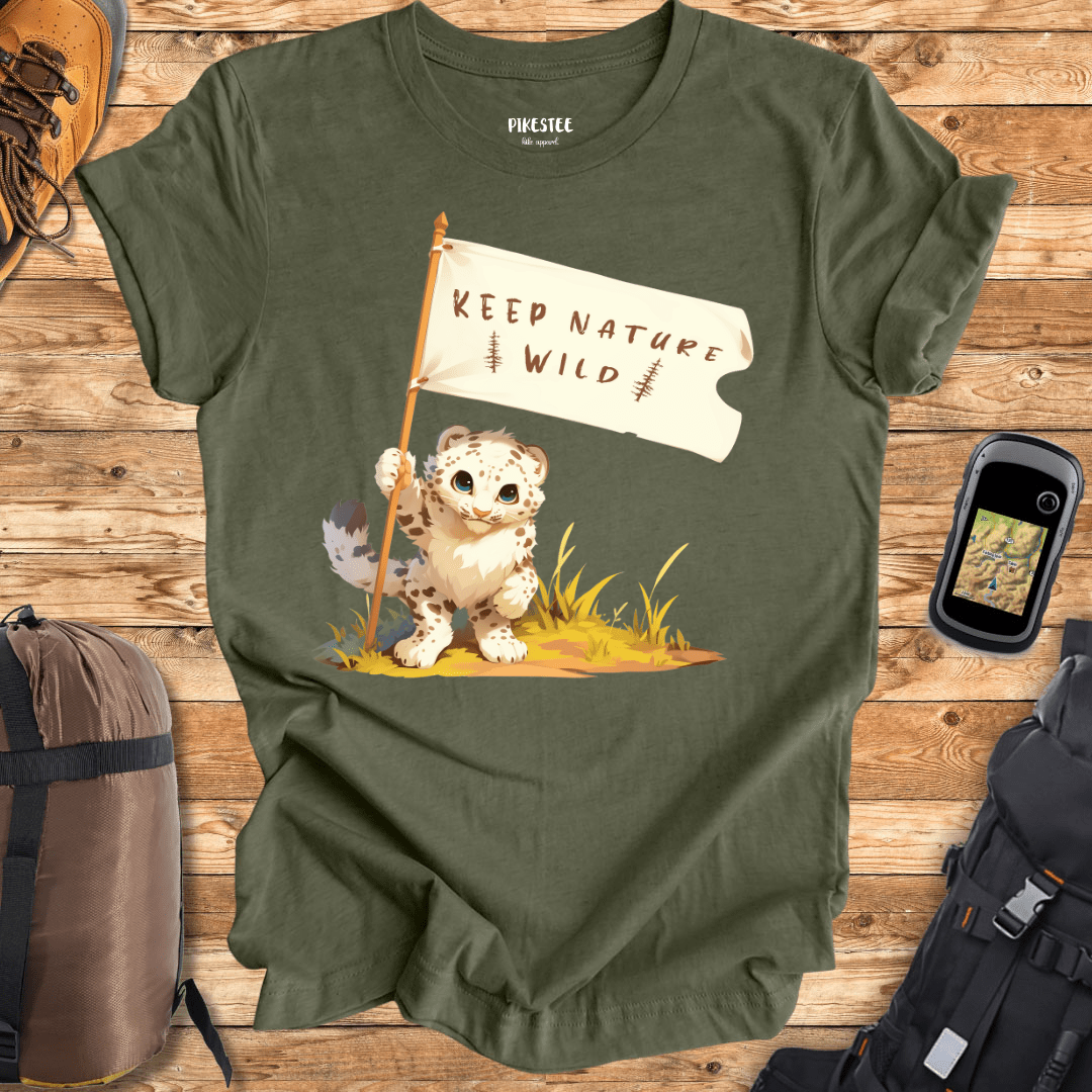 "Keep Nature Wild, White Leopard's Flag" graphic T-shirt