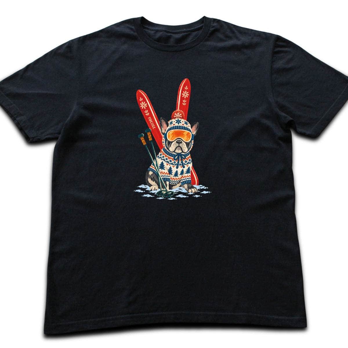 Skiing French Buldog T-shirt - Black