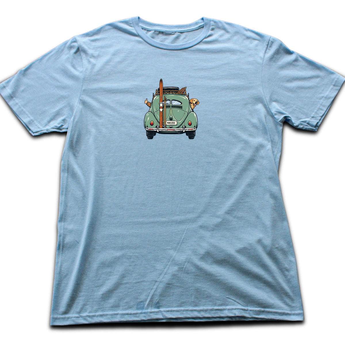 Dog And Car Ski Trip T-shirt - Light Blue