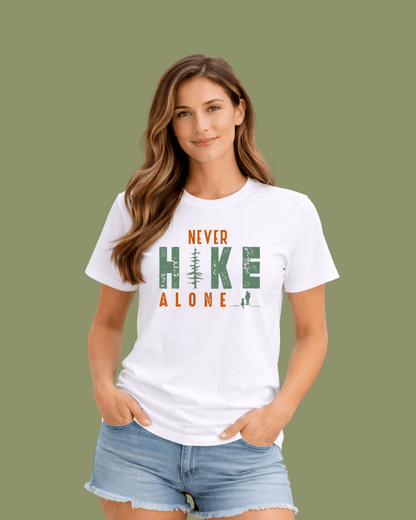 "Never Hike Alone Wander" graphic T-shirt
