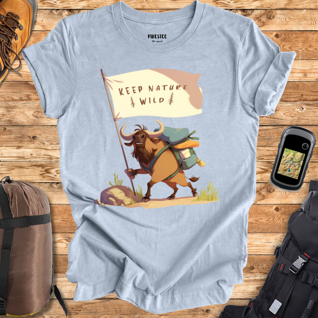 "Keep Nature Wild, Wildebeest's Flag" graphic T-shirt