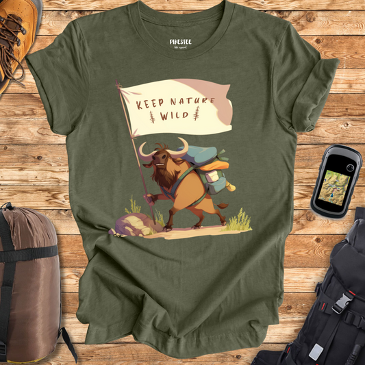 "Keep Nature Wild, Wildebeest's Flag" graphic T-shirt