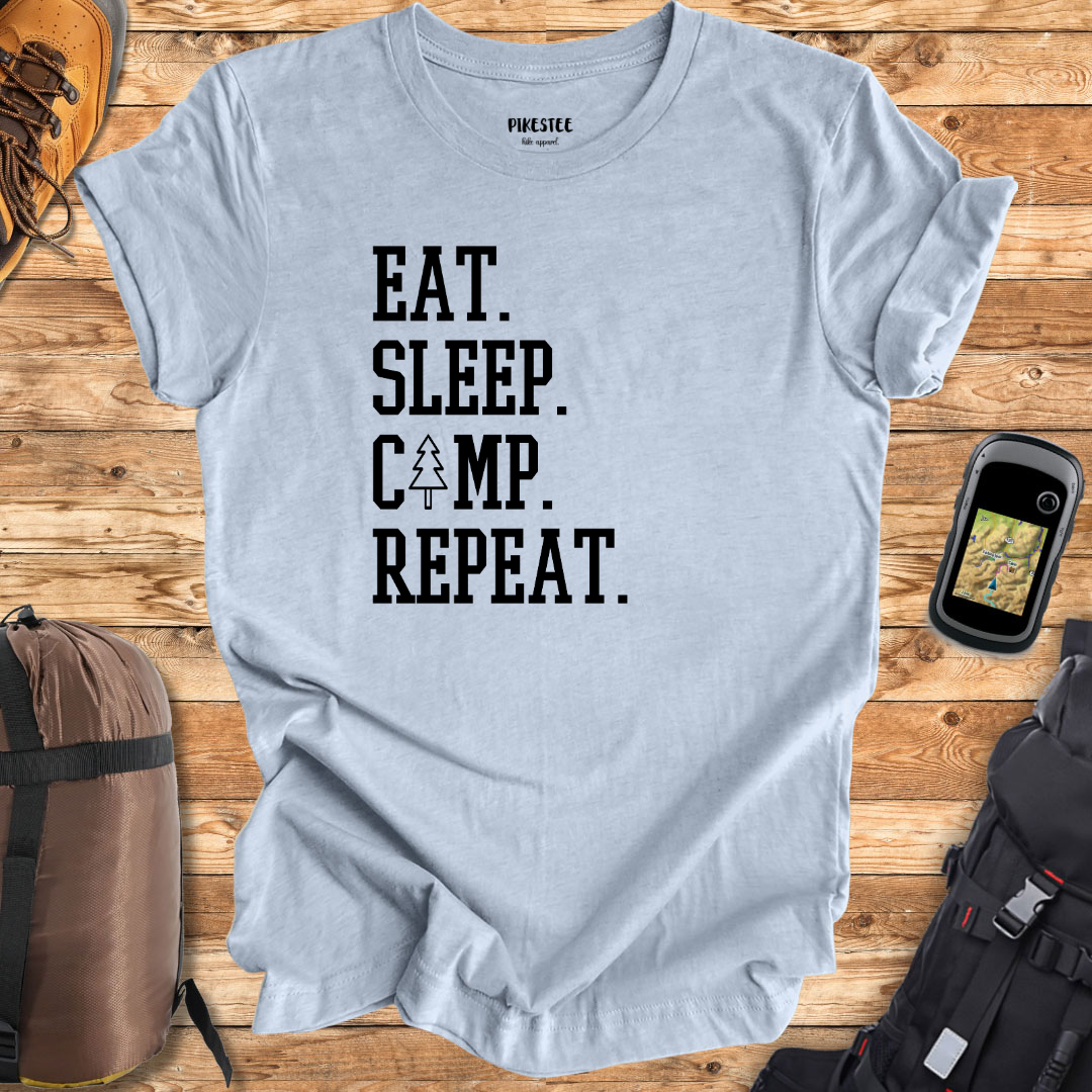 "Eat. Sleep. Camp. Repeat." Graphic T-shirt