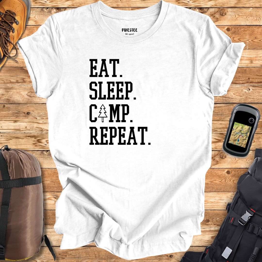 "Eat. Sleep. Camp. Repeat." Graphic T-shirt