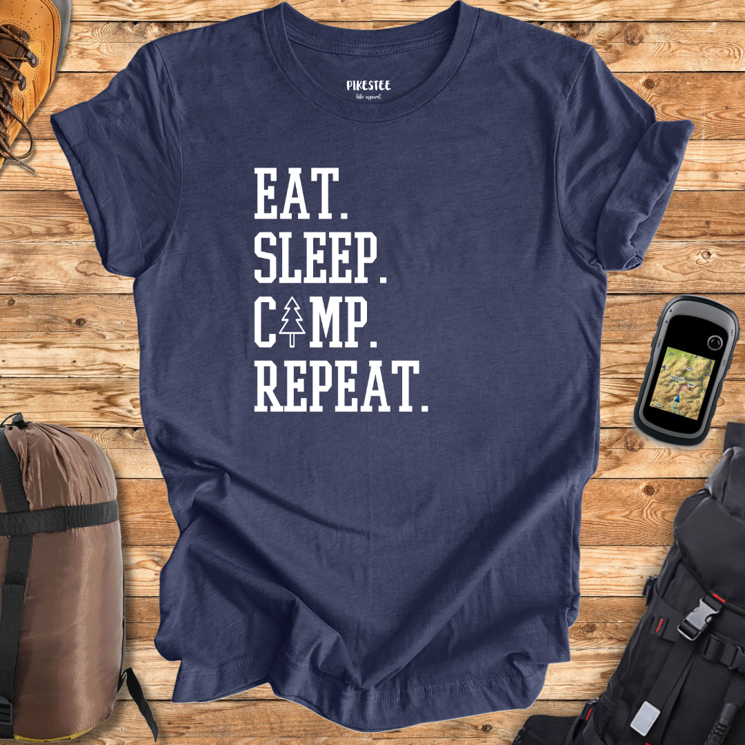 "Eat. Sleep. Camp. Repeat." Graphic T-shirt