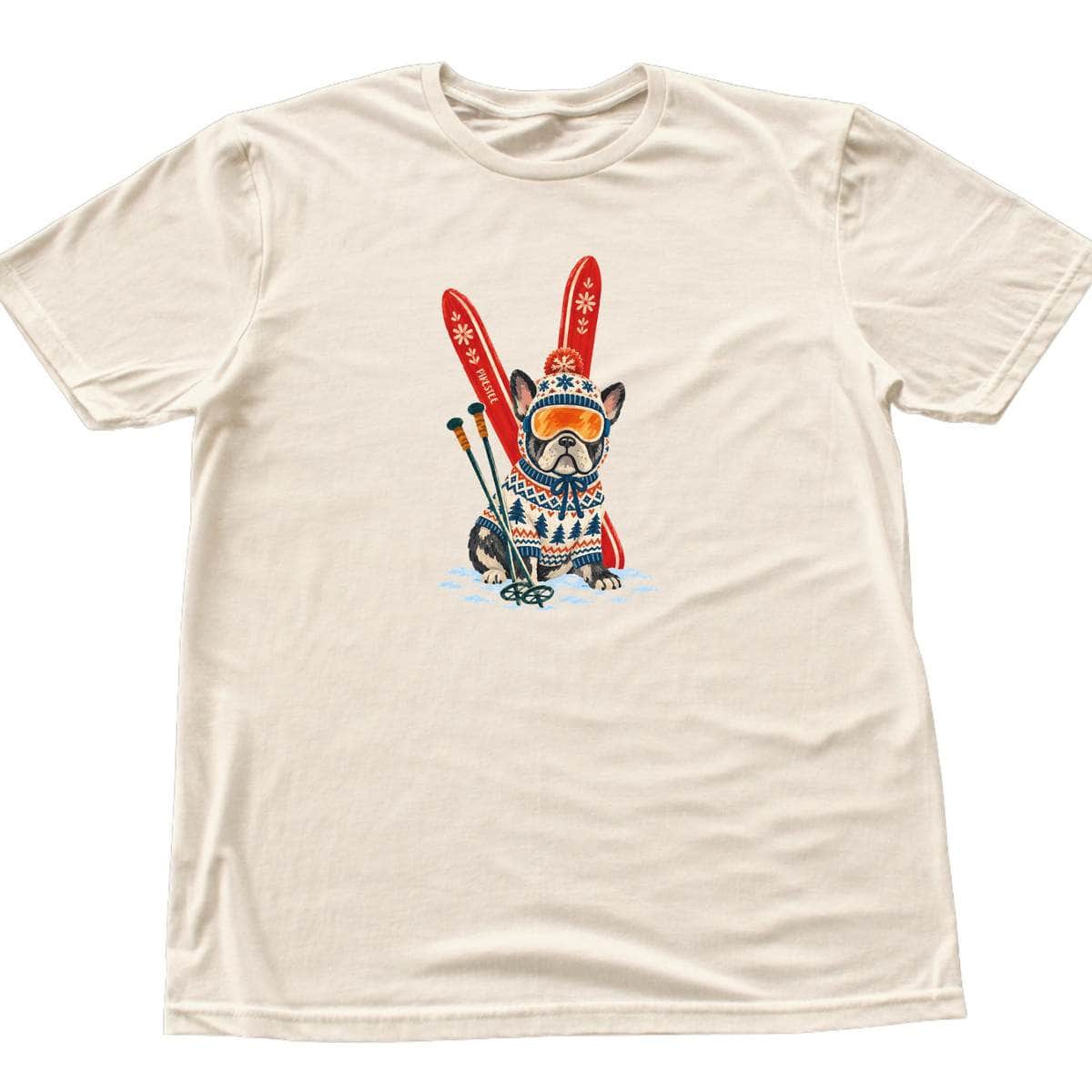 Skiing French Buldog T-shirt - Natural